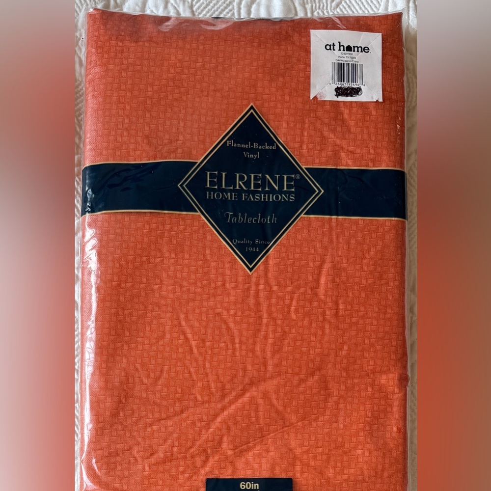Home Fashions Orange Vinyl Tablecloth - Flannel-Backed 60 inch round